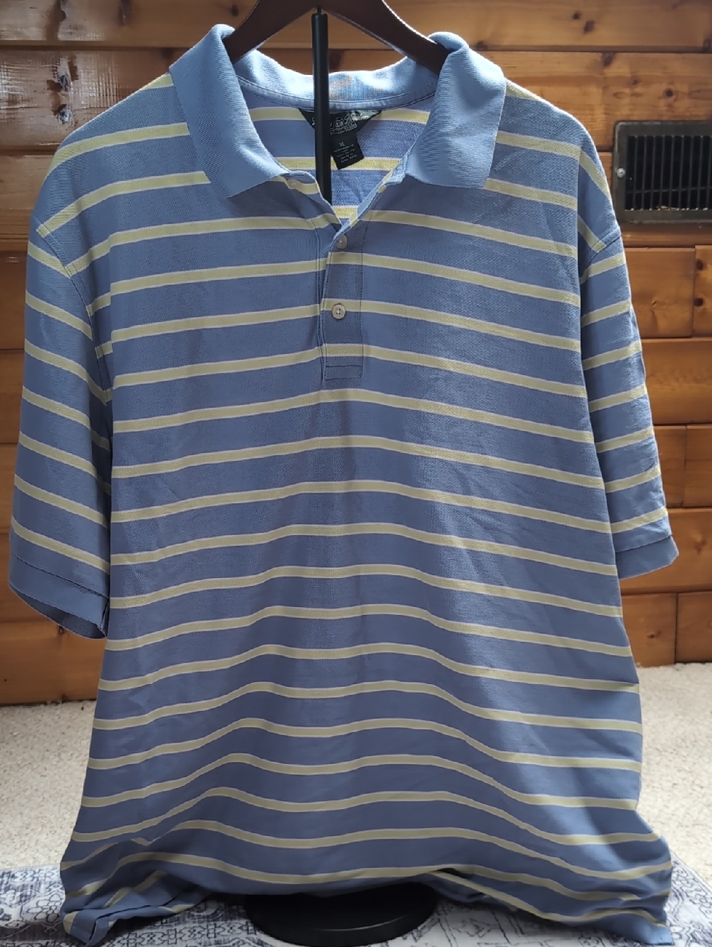 Brooks Brothers 100% Cotton Light Blue Polo with Mint Green And Cream Stripes